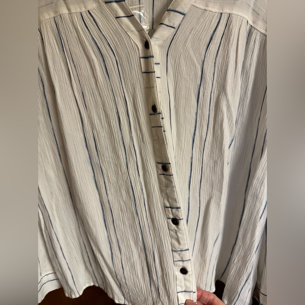 NWOT, size XXL a.n.a. long sleeve white button down blouse with blue stripes - Picture 8 of 14